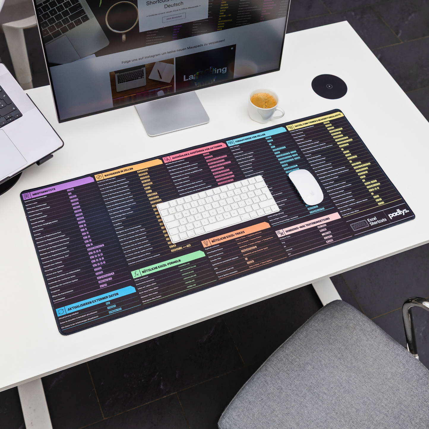 Padlys - Excel Mauspad Deutsch – Tastenkombinationen – Made in Germany