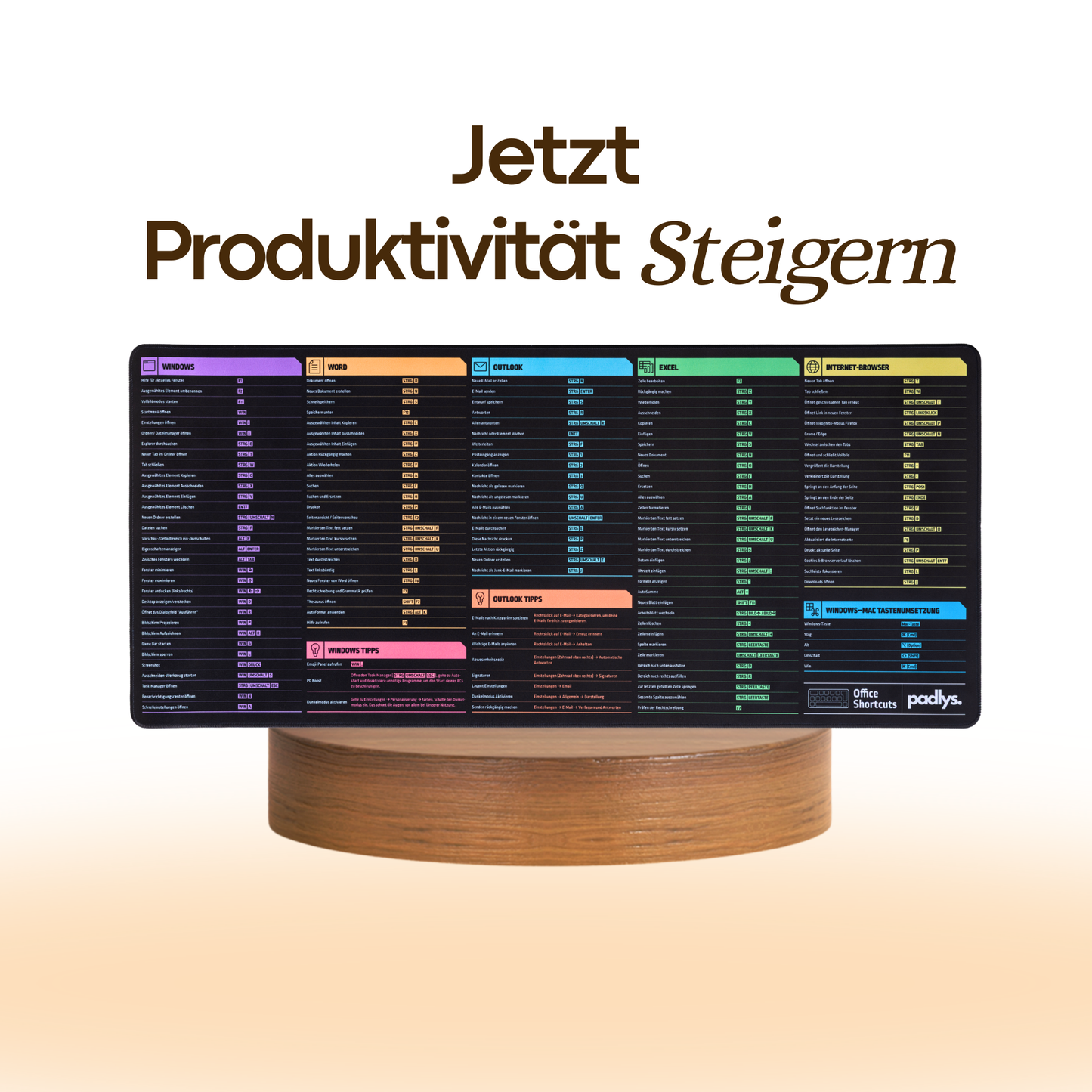 Padlys - Office Mauspad Deutsch – Tastenkombinationen – Made in Germany