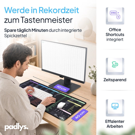 Padlys - Office Mauspad Deutsch, Schreibtischunterlage mit Befehle