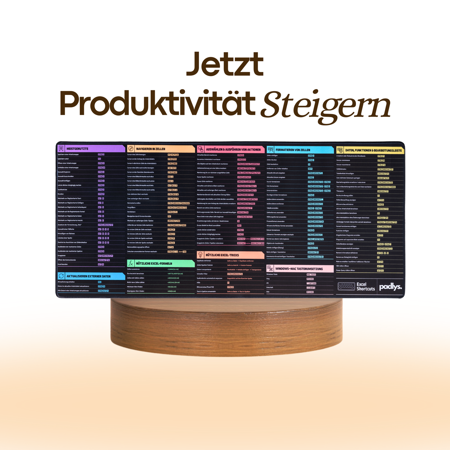 Padlys - Excel Mauspad Deutsch – Tastenkombinationen – Made in Germany