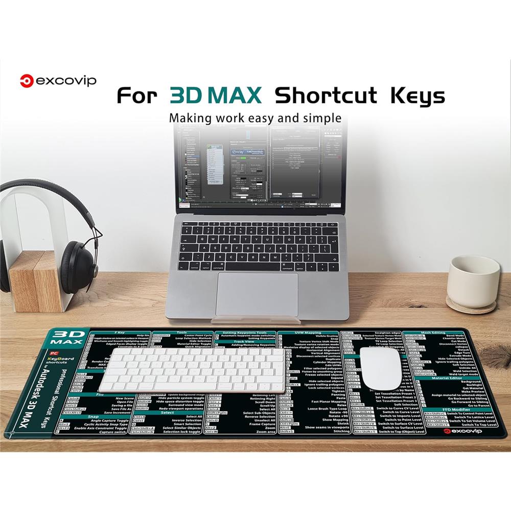 3D Studio Max Shortcuts Mauspad XXL für 3D-Modellierung Lernen - padlys.