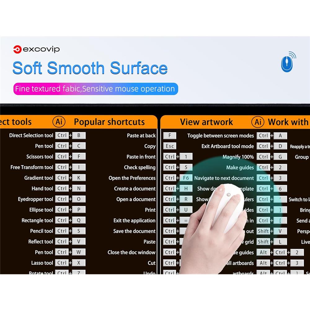 AI Shortcuts Mauspad für Adobe Illustrator lernen - Cheat Sheet - padlys.