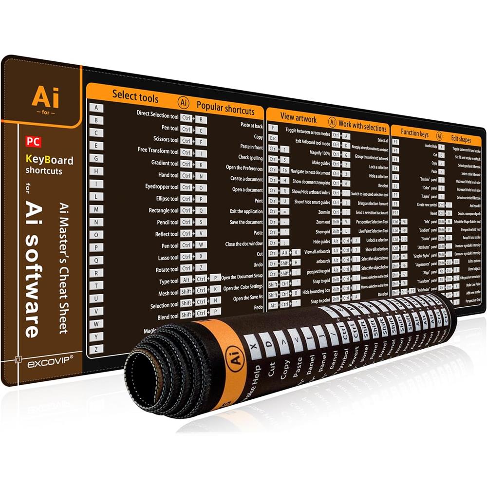 AI Shortcuts Mauspad für Adobe Illustrator lernen - Cheat Sheet - padlys.