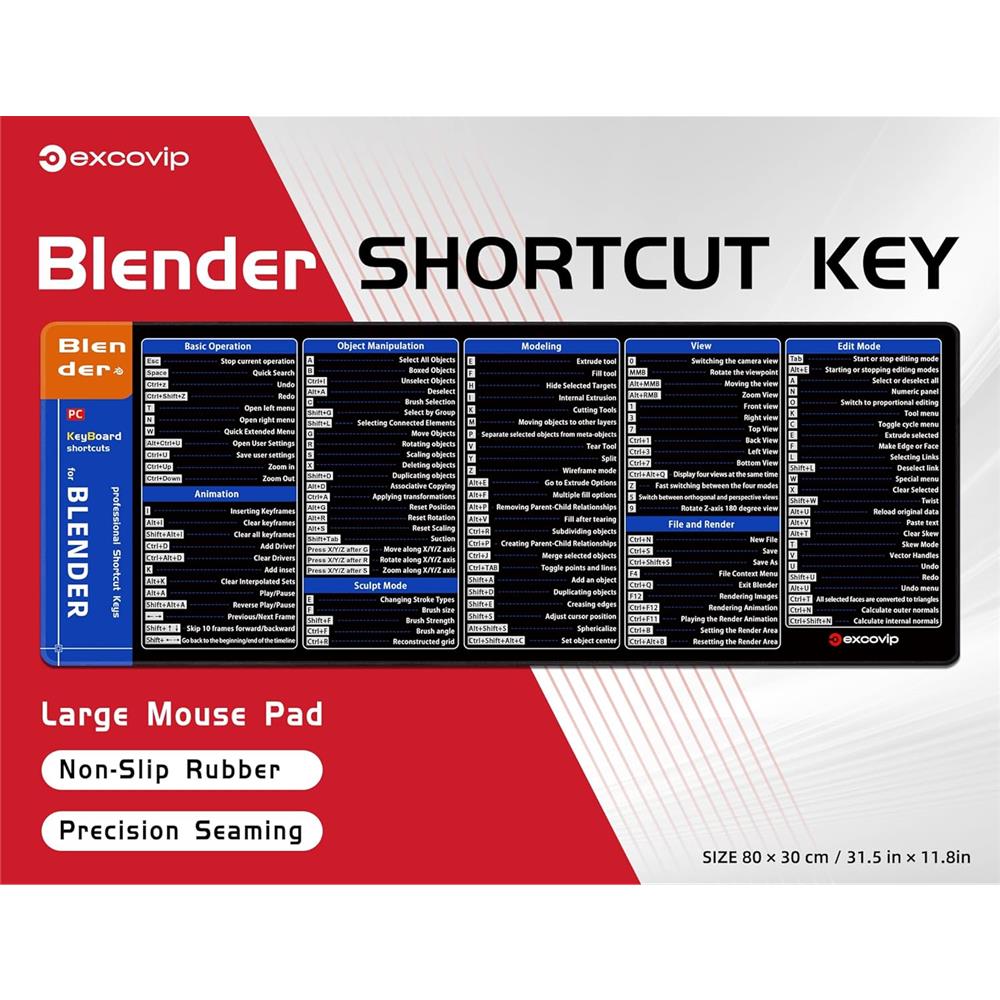 Blender Shortcuts Mauspad XXL für 3D-Modellierung Lernen - padlys.