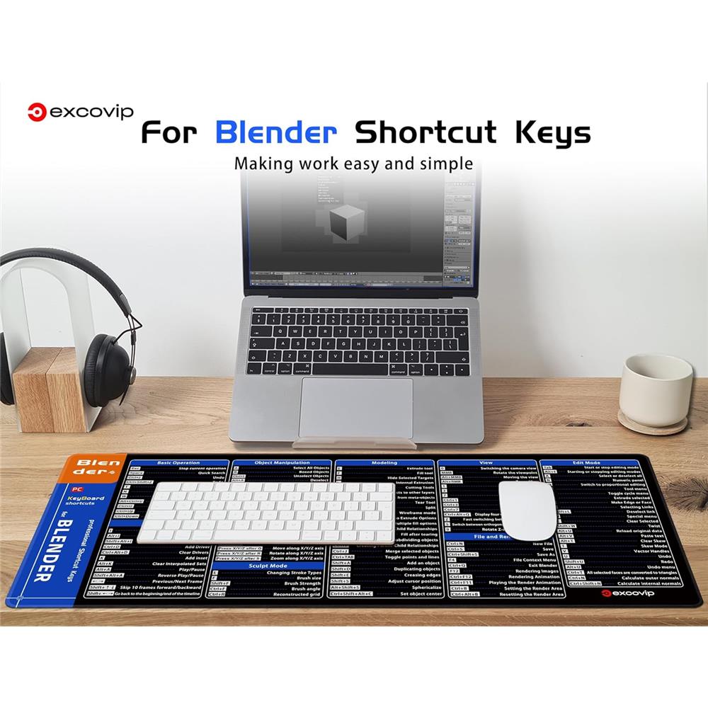 Blender Shortcuts Mauspad XXL für 3D-Modellierung Lernen - padlys.