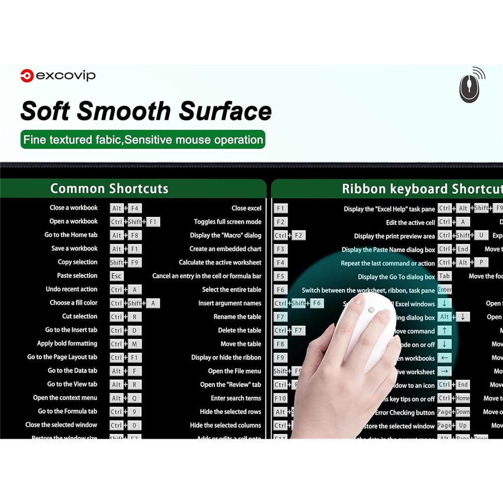 Excel Shortcut Mauspad XXL für Büro & Home-Office, Exel Lernen - padlys.