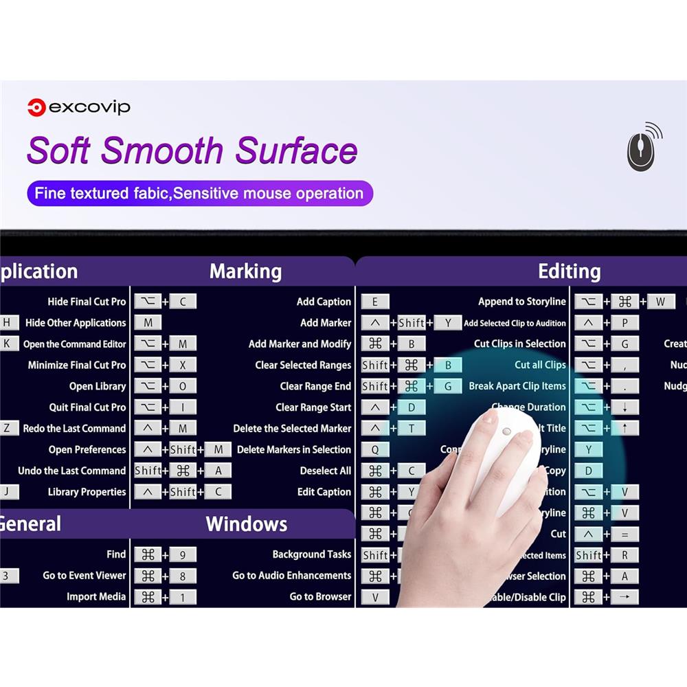 Final Cut Pro Shortcuts Mauspad XXL für Videobearbeitung & Lernen - padlys.