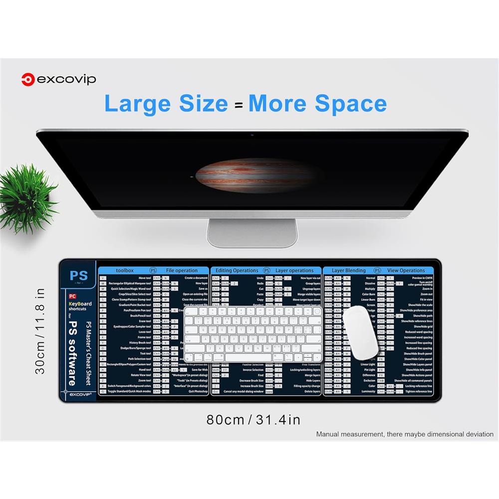 Photoshop Shortcuts Mauspad XXL für Foto- und Videobearbeitung Lernen - padlys.