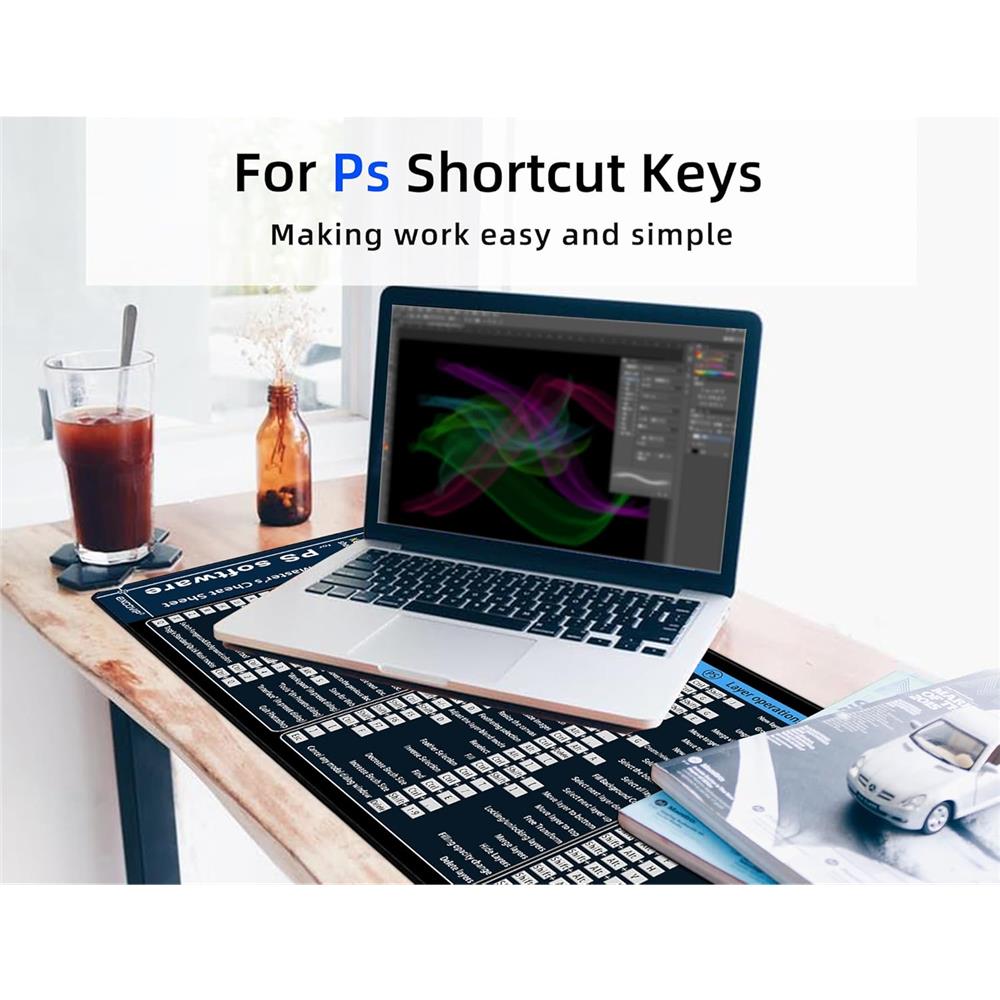 Photoshop Shortcuts Mauspad XXL für Foto- und Videobearbeitung Lernen - padlys.