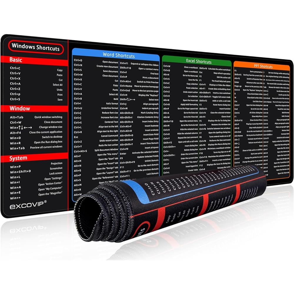 Office Shortcuts Mauspad XXL für Excel, Word & PowerPoint - padlys.