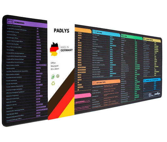 Padlys - Office Mauspad Deutsch – Tastenkombinationen – Made in Germany